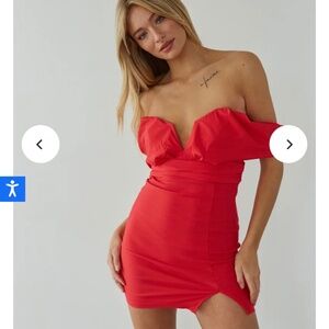 American Threads Gabrielle Off-The-Shoulder Notch Neck Bodycon Mini Dress